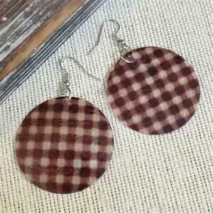 Capiz Shell Earrings White Black Checked Hand Crafted